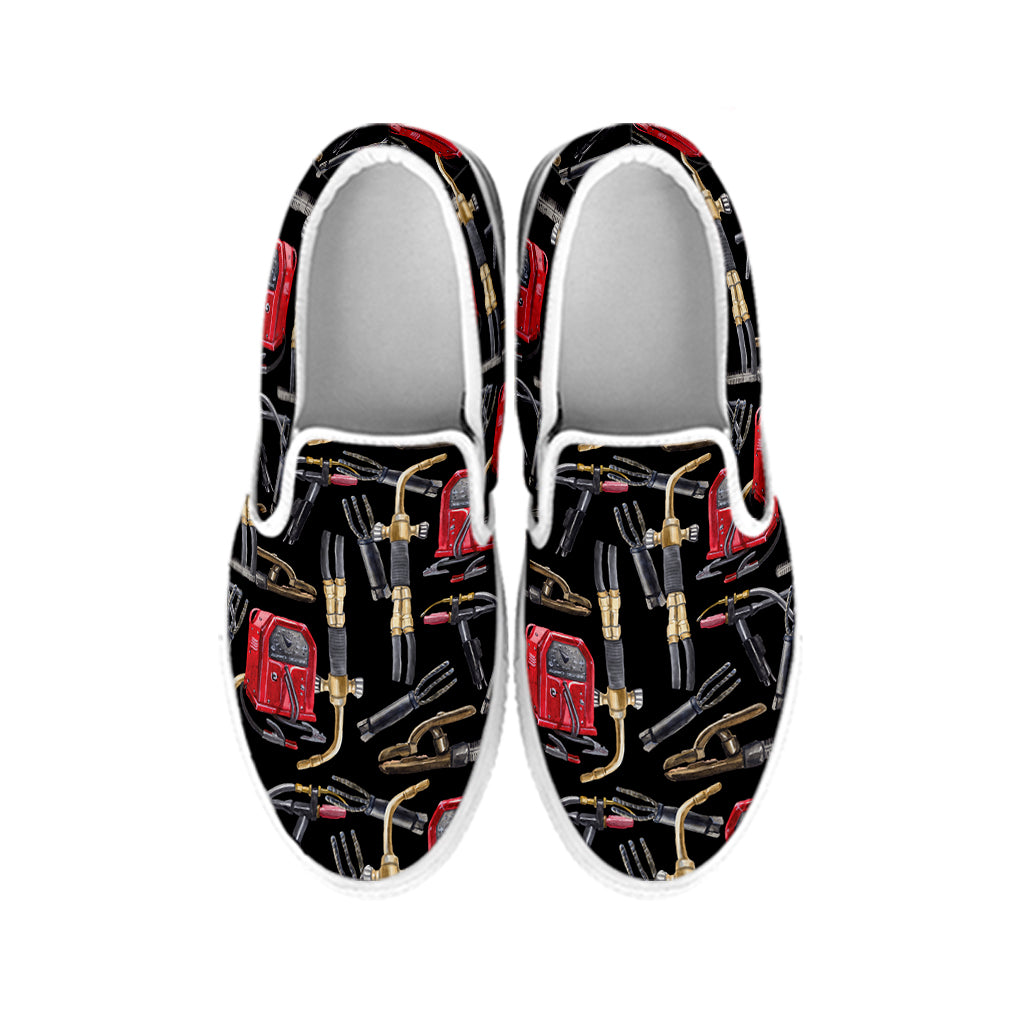 Welding Machine Pattern Print White Slip On Shoes