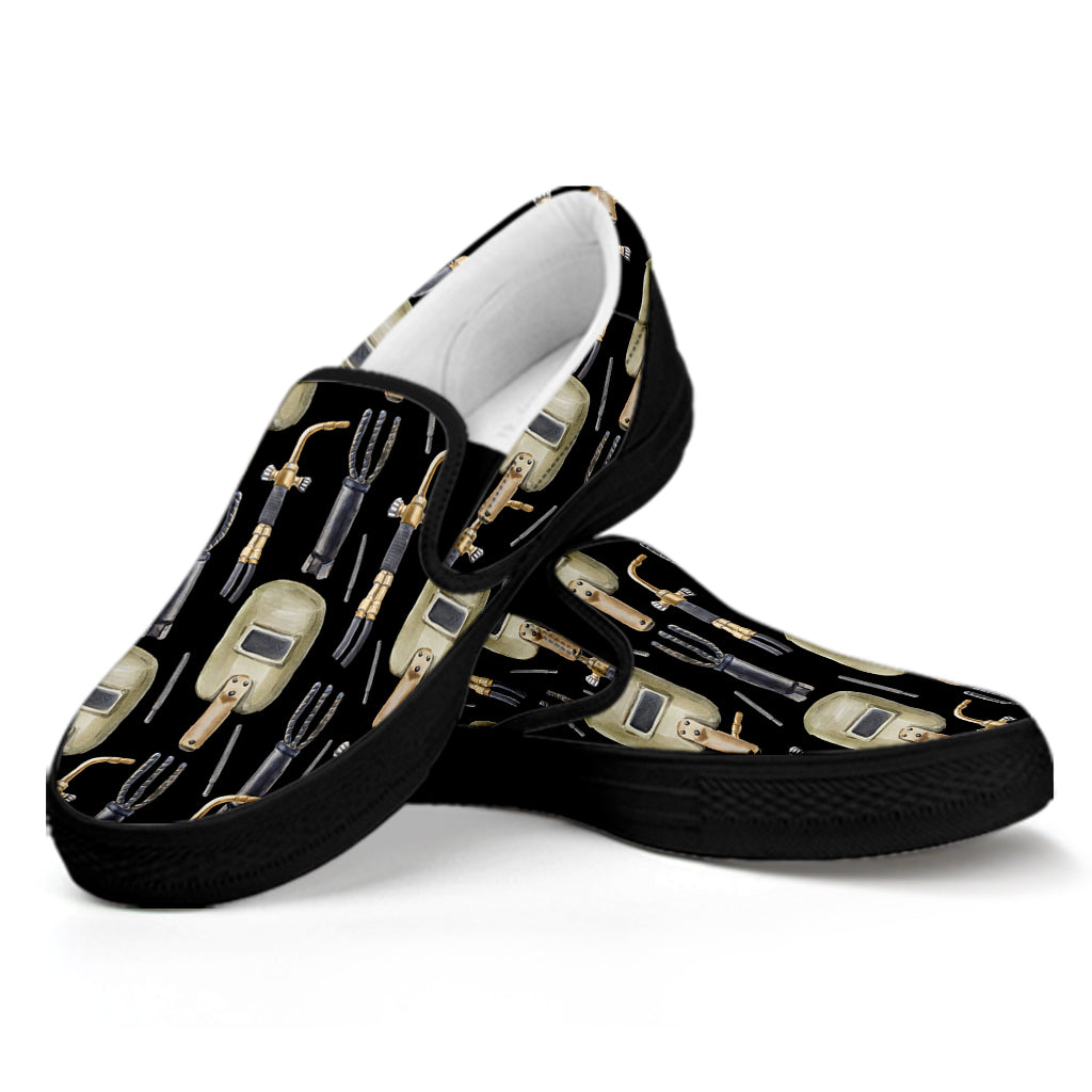 Welding Mask Pattern Print Black Slip On Shoes