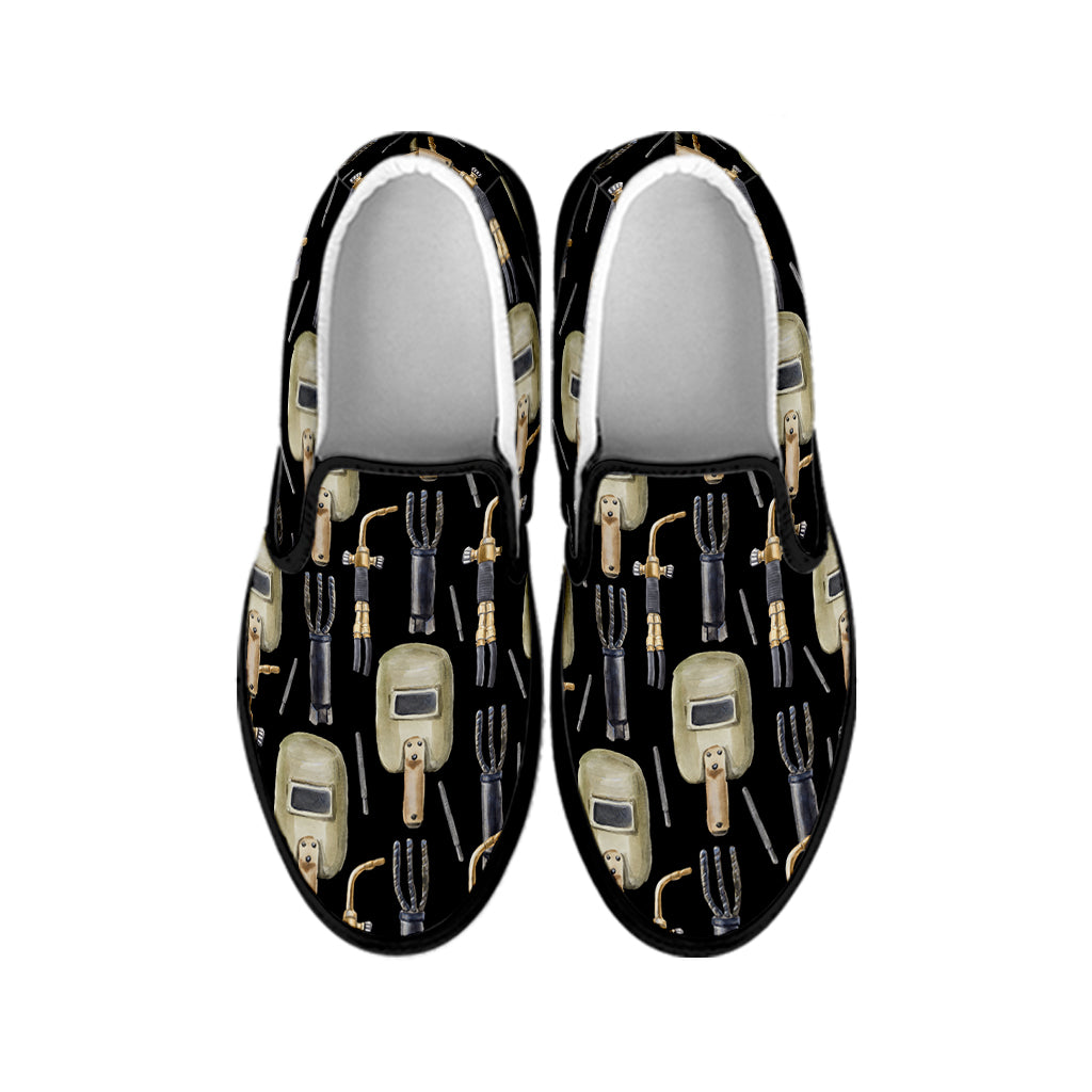 Welding Mask Pattern Print Black Slip On Shoes