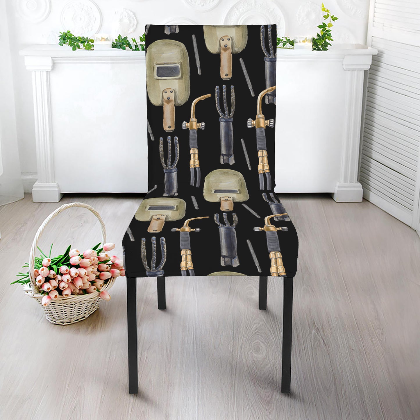 Welding Mask Pattern Print Dining Chair Slipcover