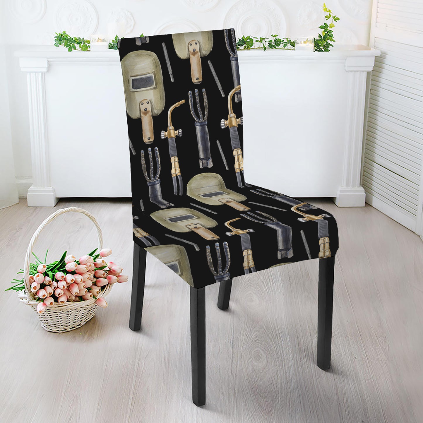 Welding Mask Pattern Print Dining Chair Slipcover