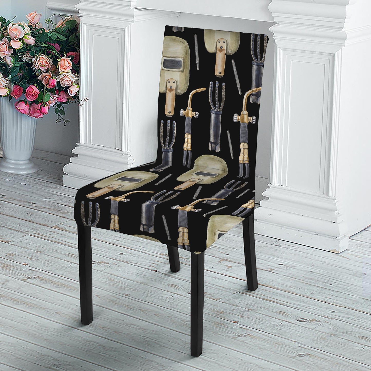 Welding Mask Pattern Print Dining Chair Slipcover
