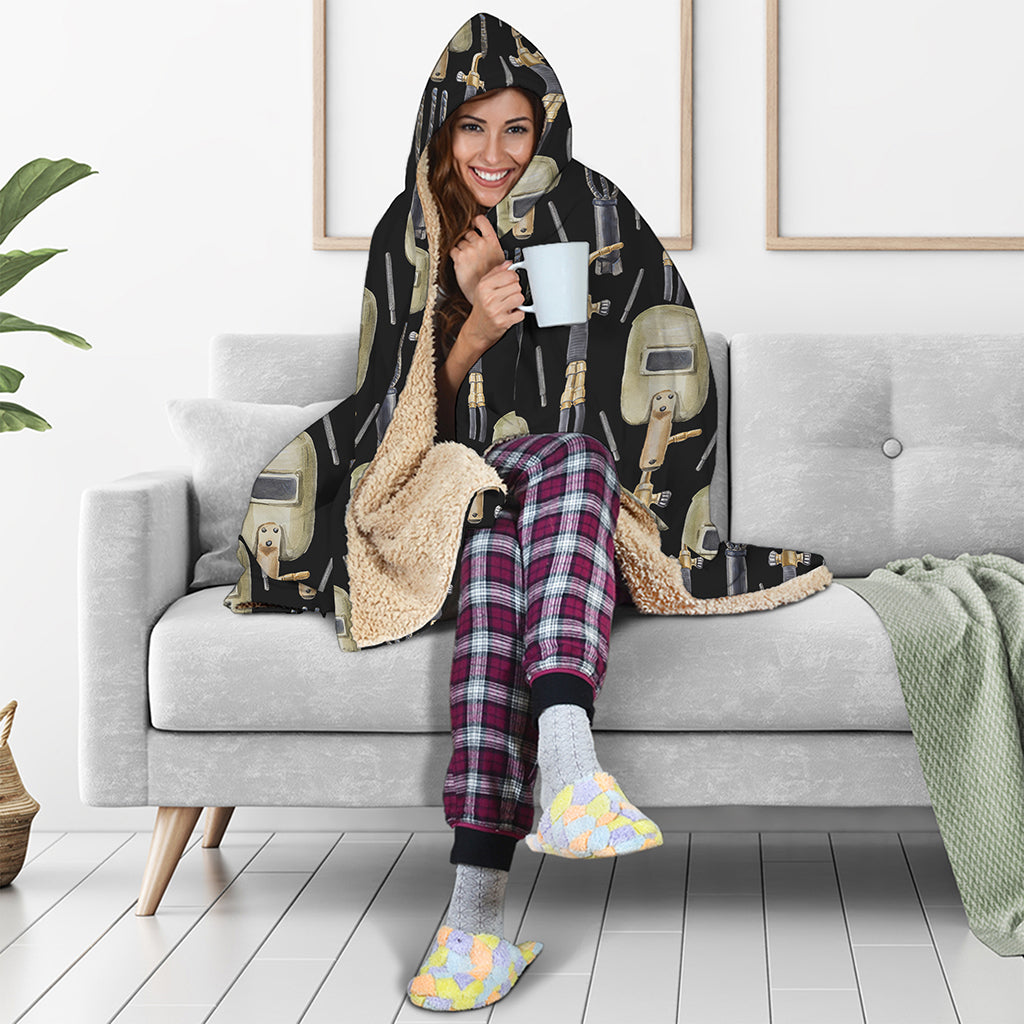 Welding Mask Pattern Print Hooded Blanket