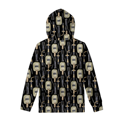 Welding Mask Pattern Print Pullover Hoodie