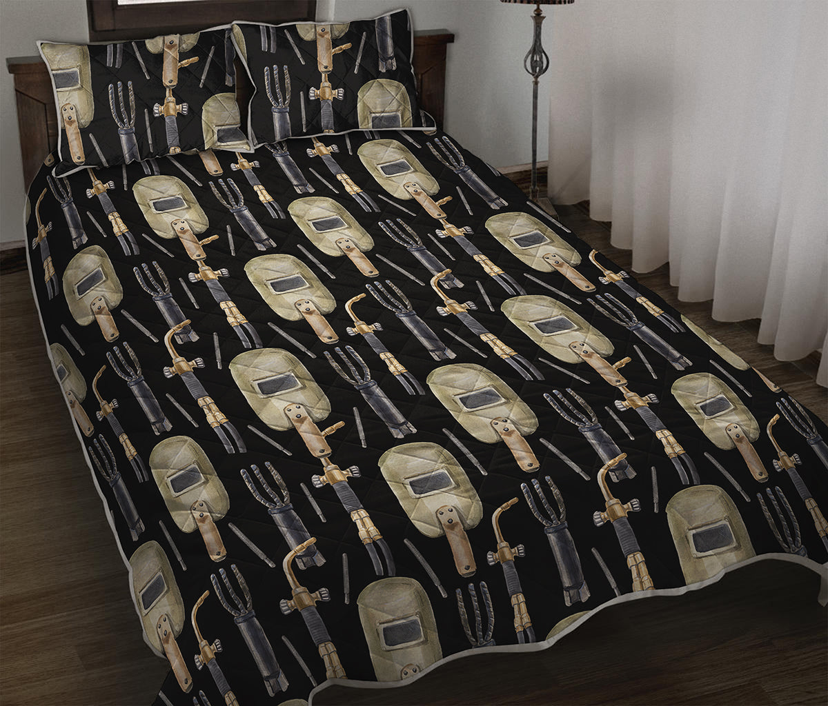 Welding Mask Pattern Print Quilt Bed Set