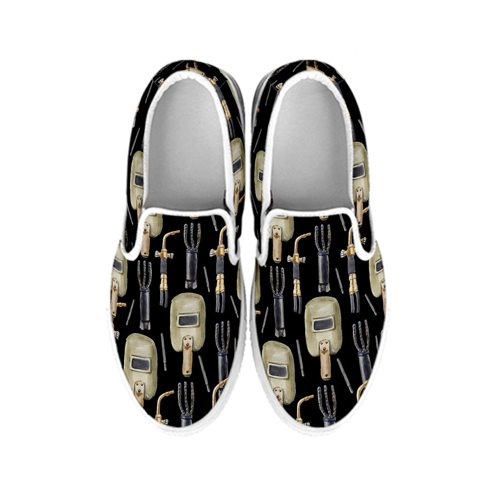 Welding Mask Pattern Print White Slip On Shoes