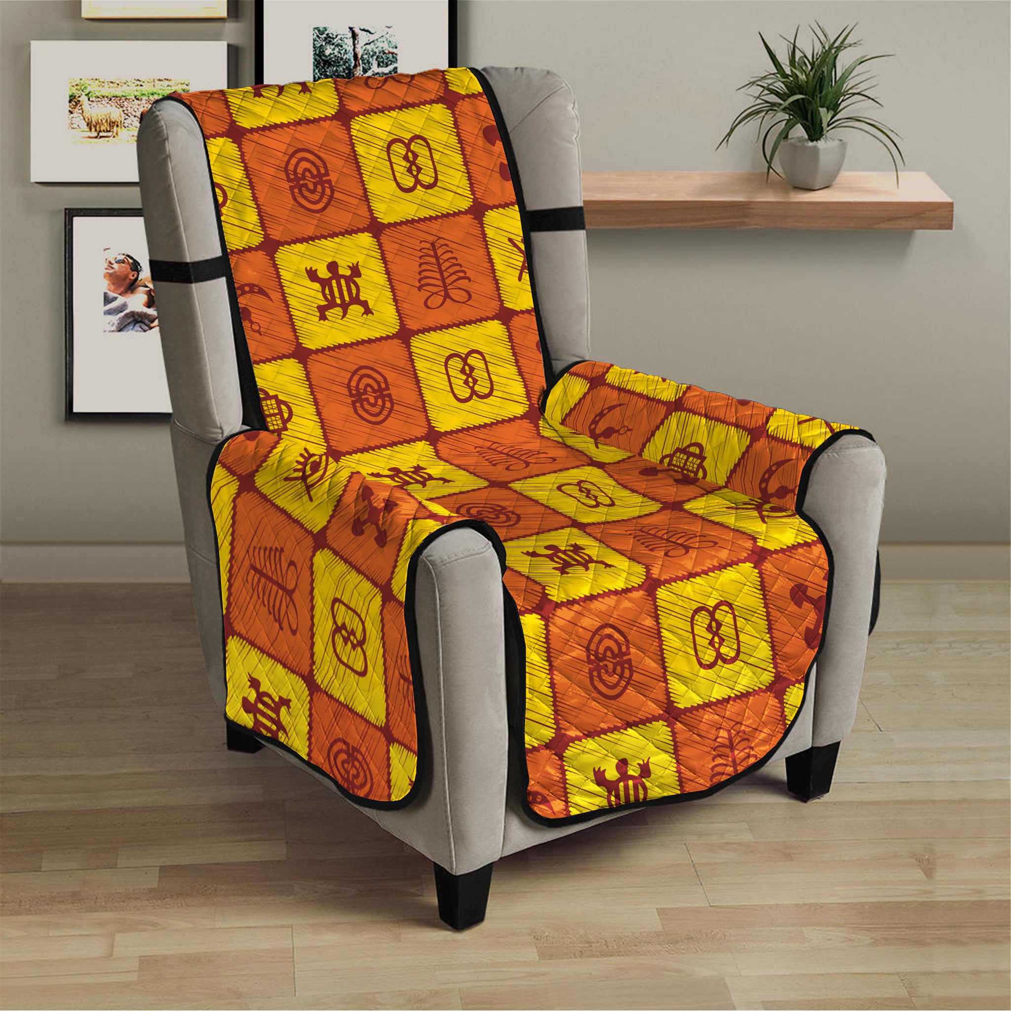 West Adinkra Symbols Pattern Print Armchair Protector