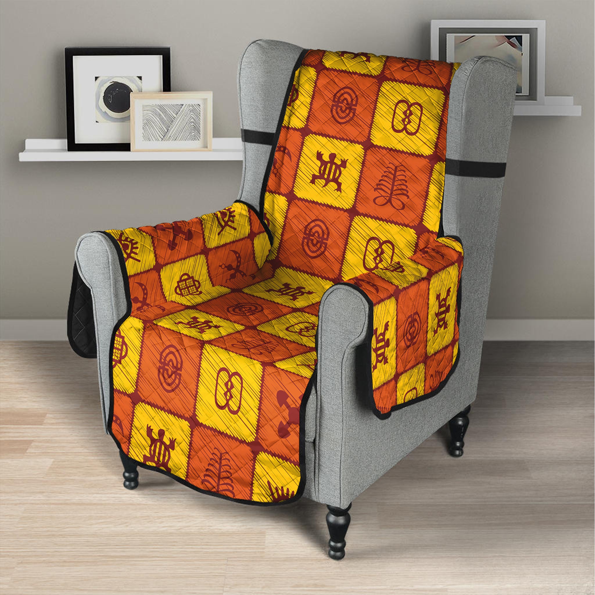 West Adinkra Symbols Pattern Print Armchair Protector