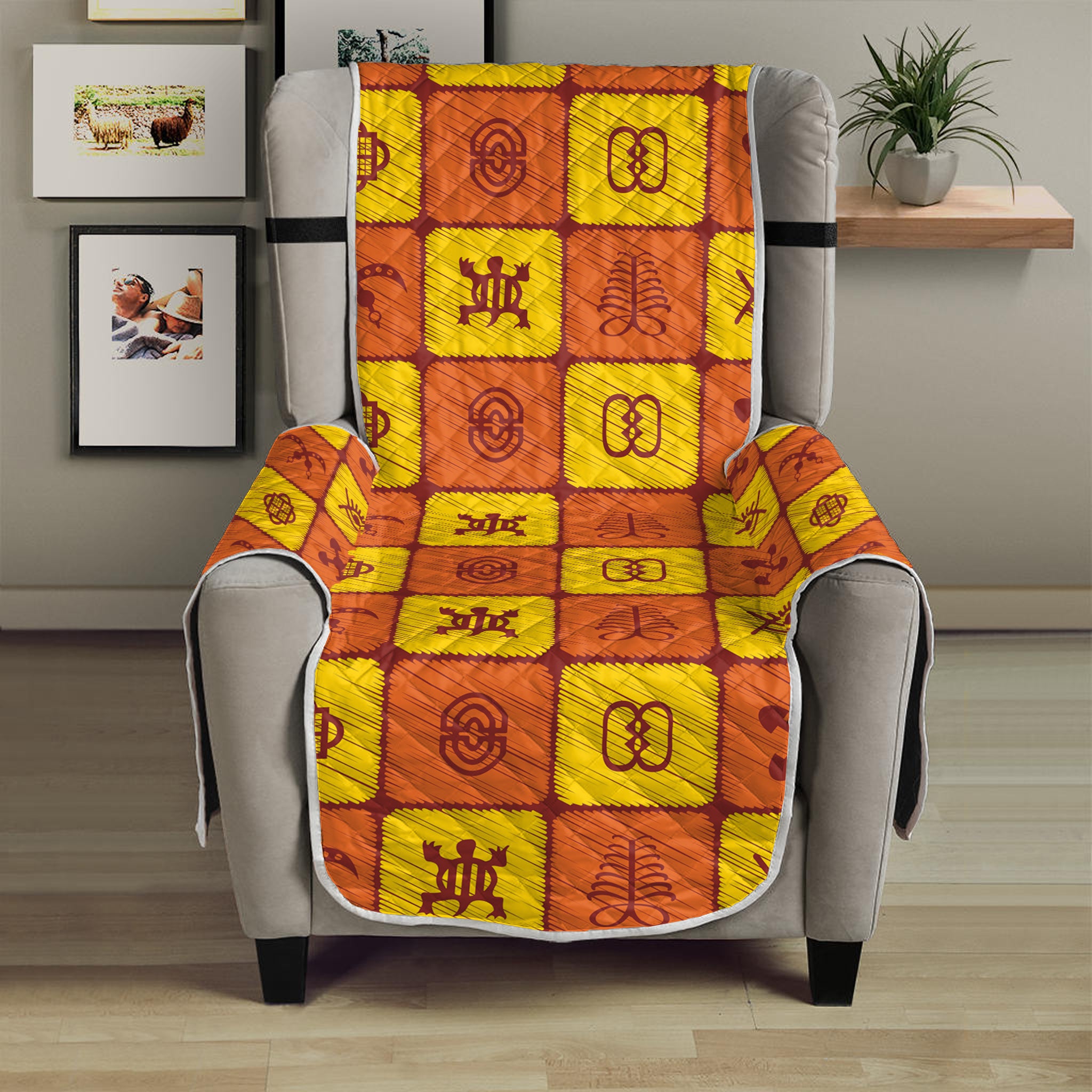 West Adinkra Symbols Pattern Print Armchair Protector