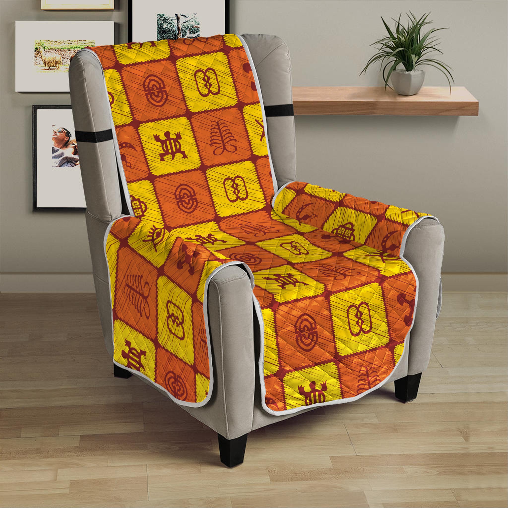 West Adinkra Symbols Pattern Print Armchair Protector