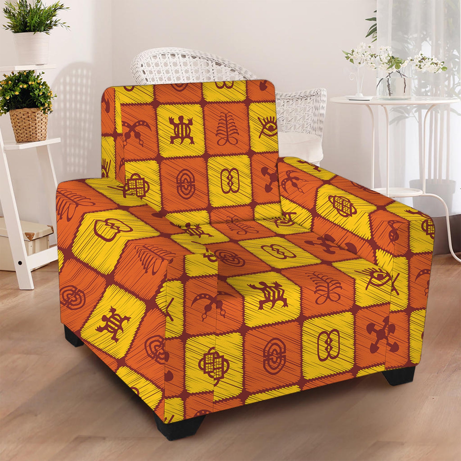 West Adinkra Symbols Pattern Print Armchair Slipcover