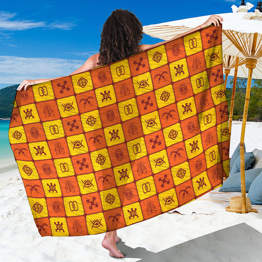 West Adinkra Symbols Pattern Print Beach Sarong Wrap