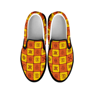 West Adinkra Symbols Pattern Print Black Slip On Shoes