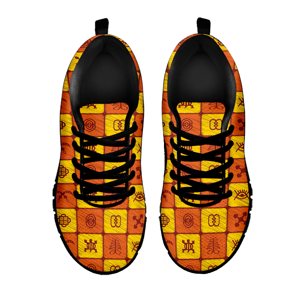 West Adinkra Symbols Pattern Print Black Sneakers