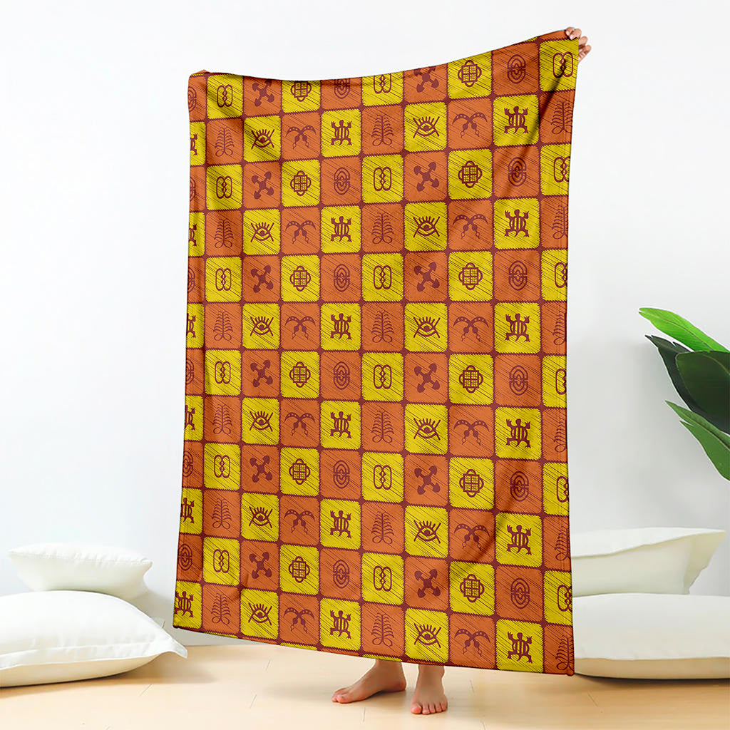 West Adinkra Symbols Pattern Print Blanket