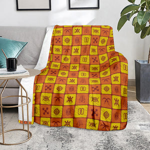 West Adinkra Symbols Pattern Print Blanket