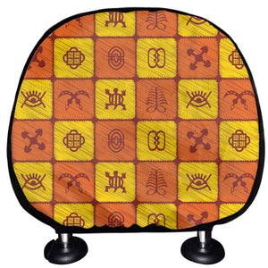 West Adinkra Symbols Pattern Print Car Headrest Covers