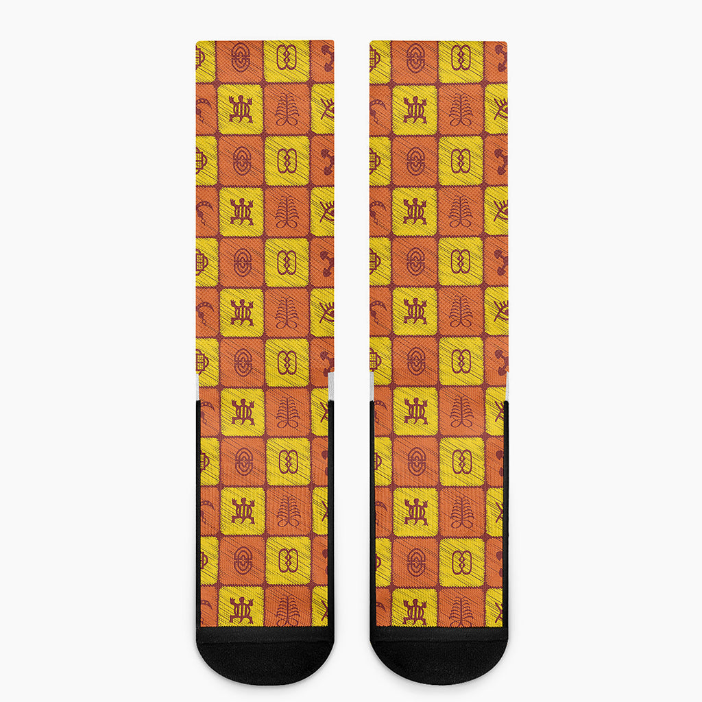 West Adinkra Symbols Pattern Print Crew Socks