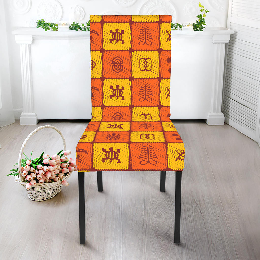 West Adinkra Symbols Pattern Print Dining Chair Slipcover