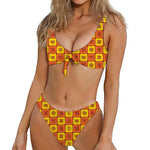 West Adinkra Symbols Pattern Print Front Bow Tie Bikini