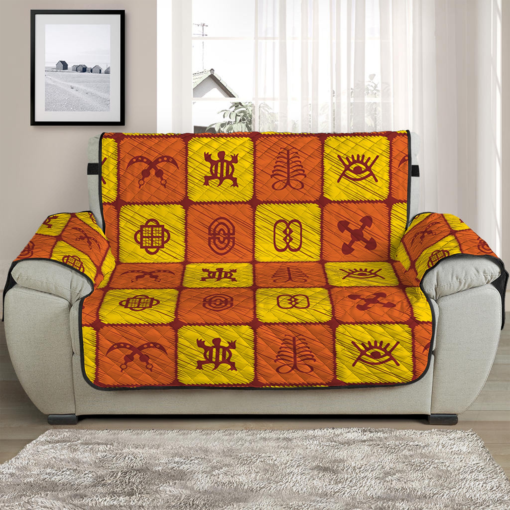 West Adinkra Symbols Pattern Print Half Sofa Protector