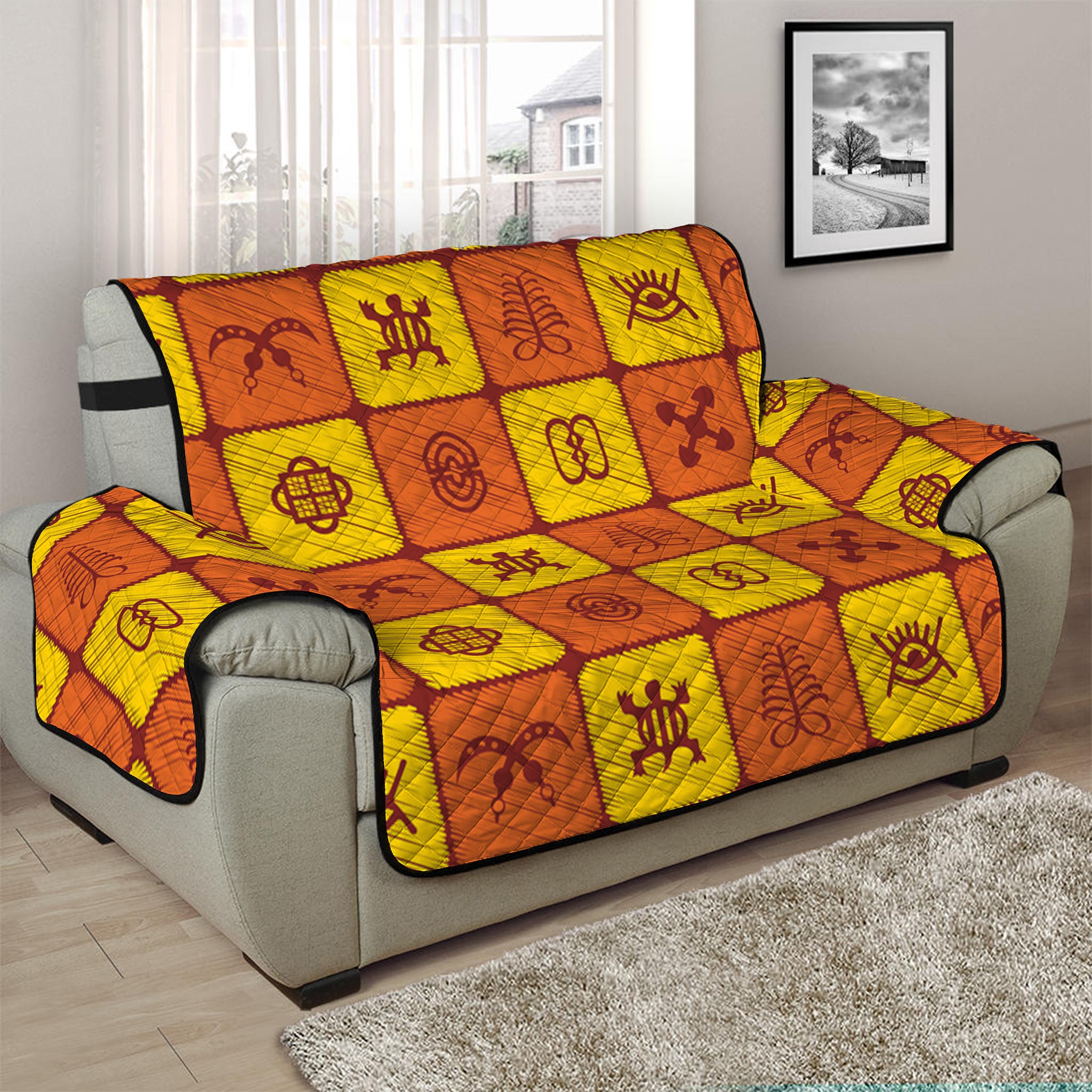 West Adinkra Symbols Pattern Print Half Sofa Protector