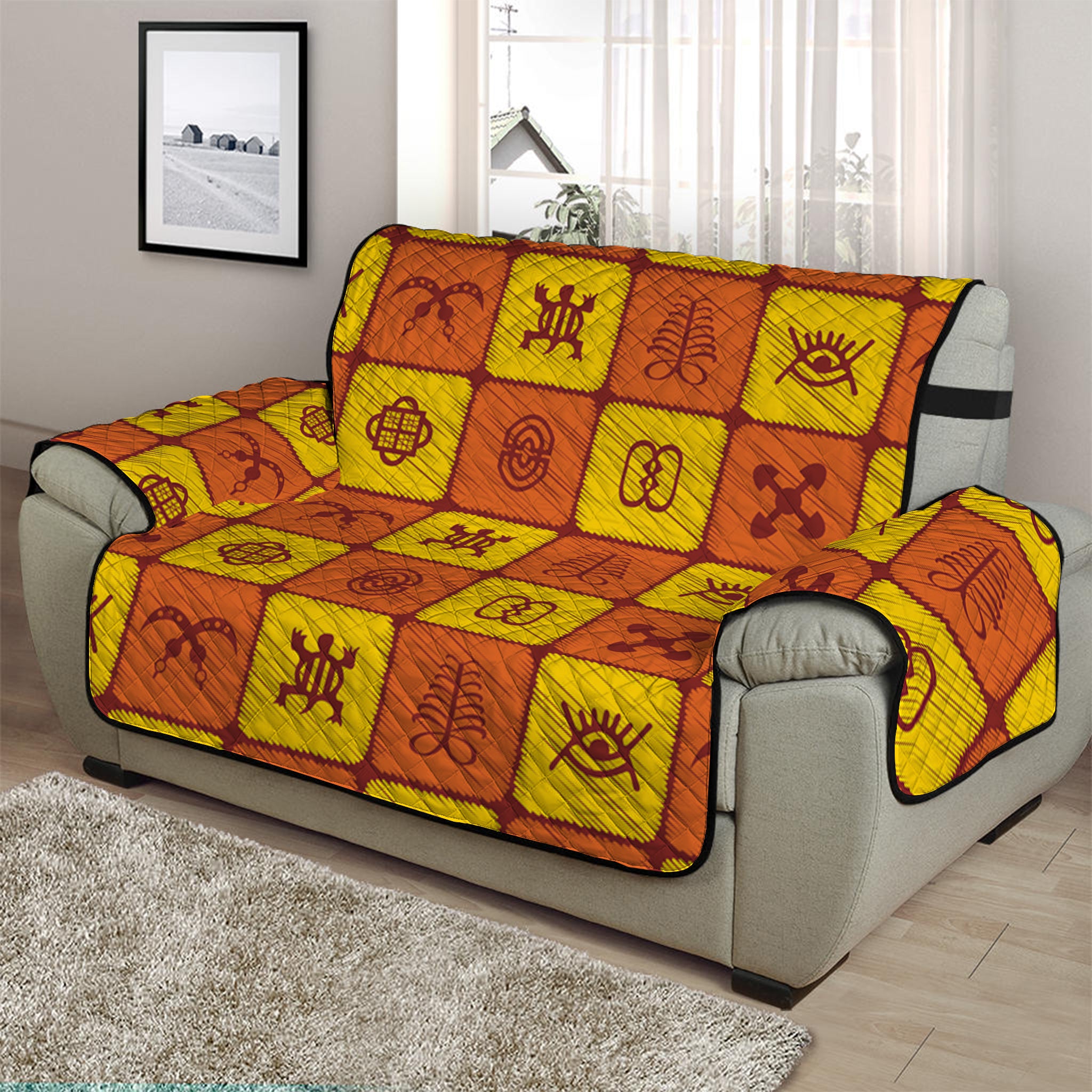 West Adinkra Symbols Pattern Print Half Sofa Protector