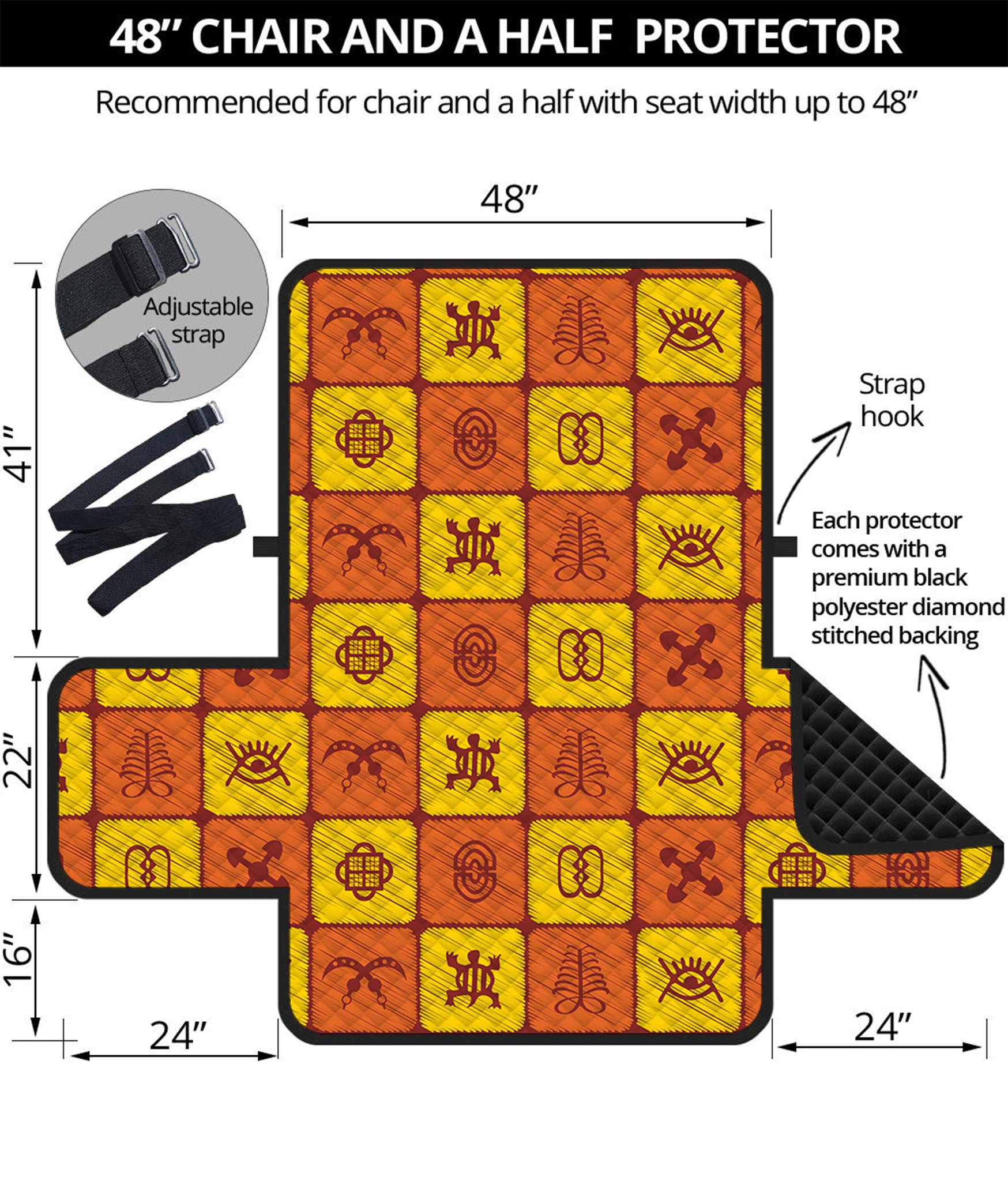 West Adinkra Symbols Pattern Print Half Sofa Protector