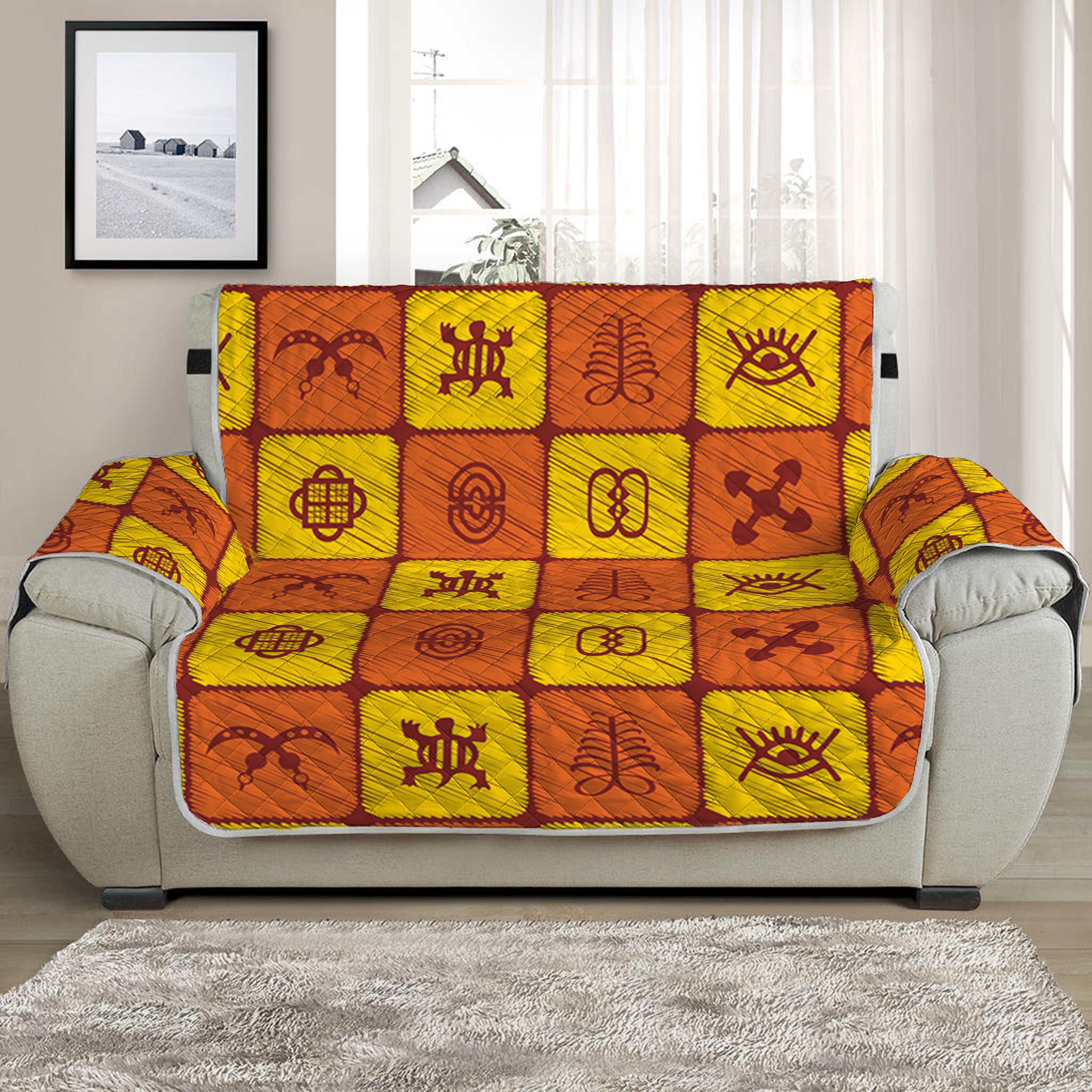 West Adinkra Symbols Pattern Print Half Sofa Protector