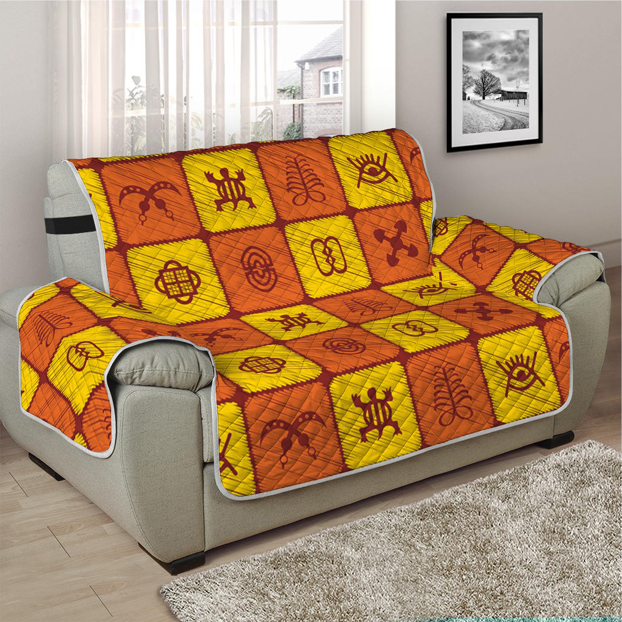 West Adinkra Symbols Pattern Print Half Sofa Protector