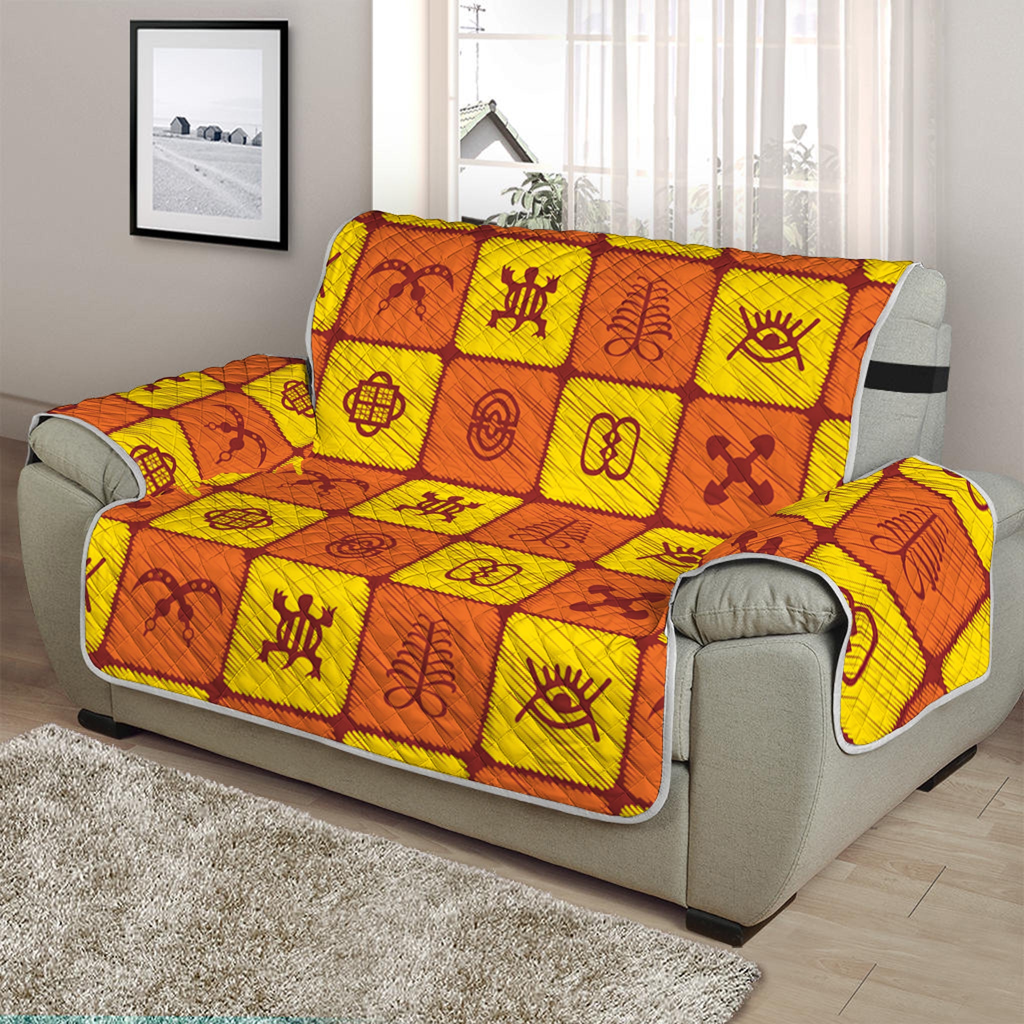 West Adinkra Symbols Pattern Print Half Sofa Protector