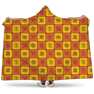 West Adinkra Symbols Pattern Print Hooded Blanket