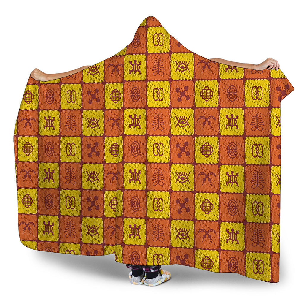 West Adinkra Symbols Pattern Print Hooded Blanket