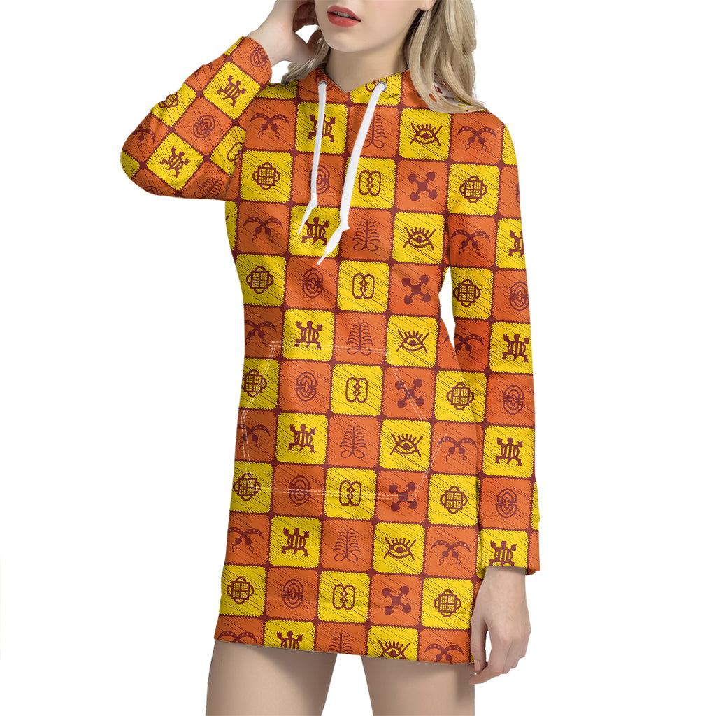 West Adinkra Symbols Pattern Print Hoodie Dress