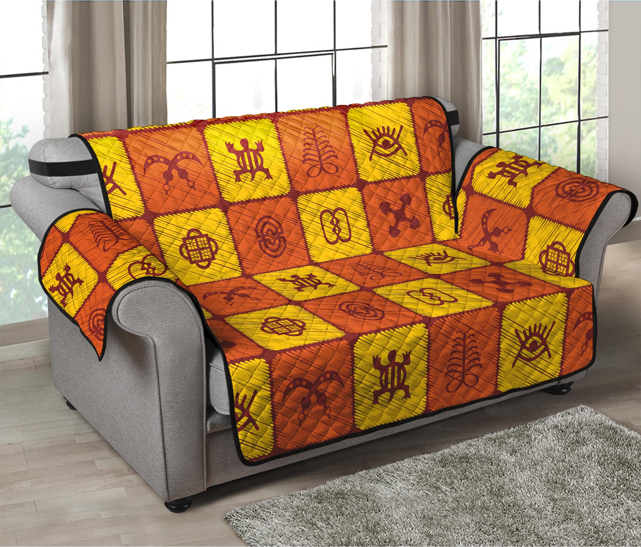 West Adinkra Symbols Pattern Print Loveseat Protector