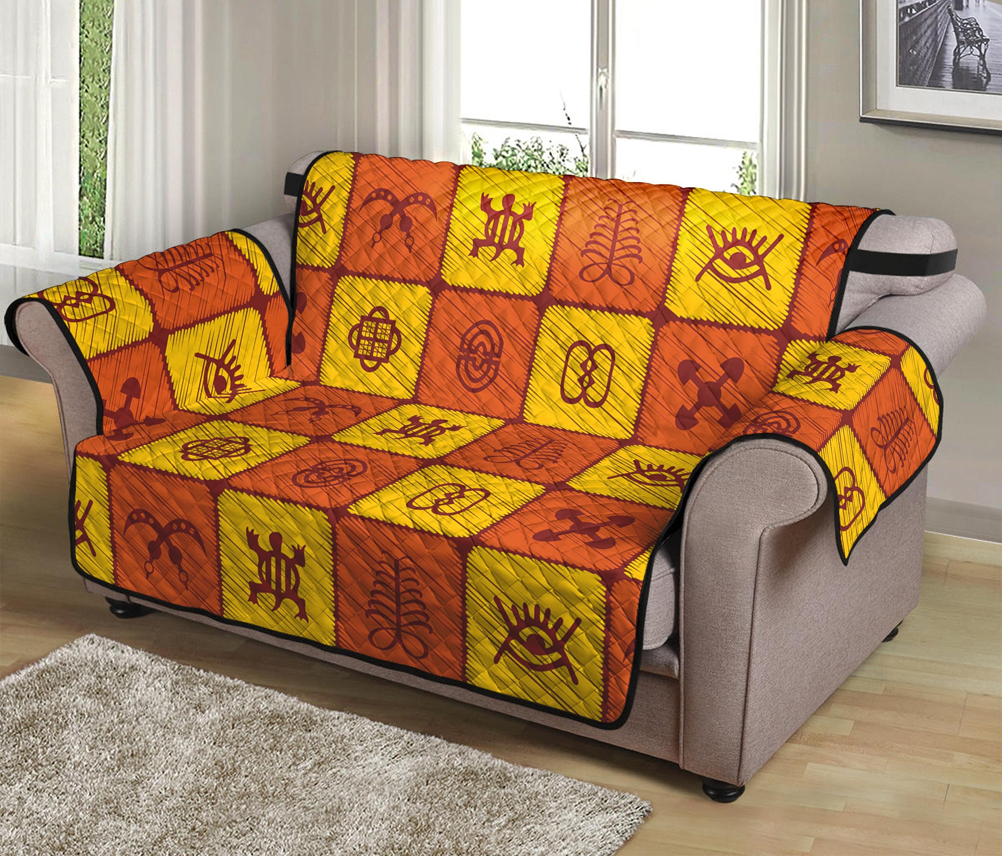 West Adinkra Symbols Pattern Print Loveseat Protector