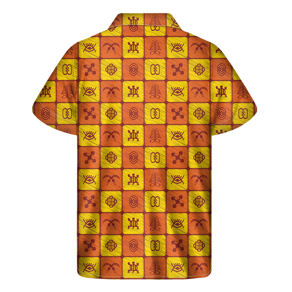 West Adinkra Symbols Pattern Print Men's Short Sleeve Shirt