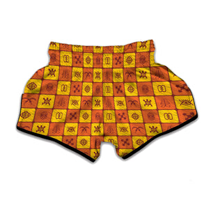 West Adinkra Symbols Pattern Print Muay Thai Boxing Shorts