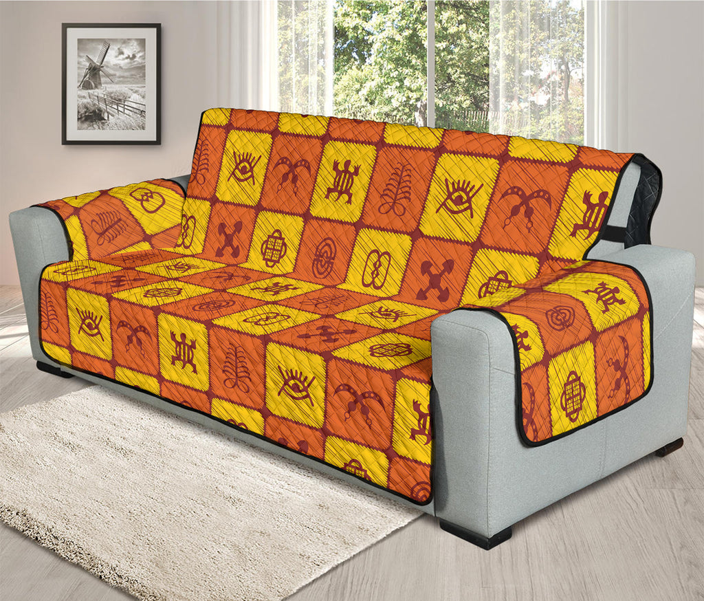 West Adinkra Symbols Pattern Print Oversized Sofa Protector