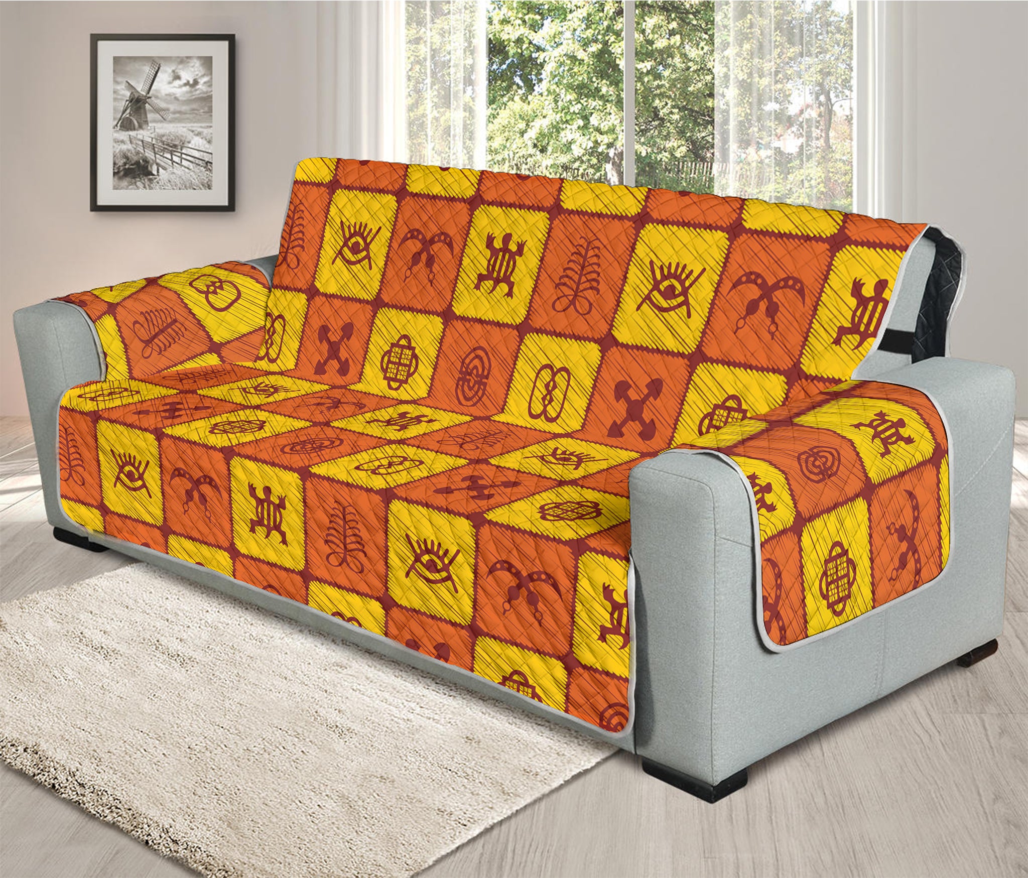 West Adinkra Symbols Pattern Print Oversized Sofa Protector