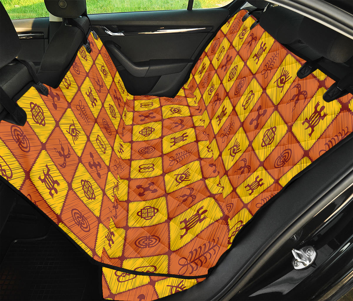 West Adinkra Symbols Pattern Print Pet Car Back Seat Cover