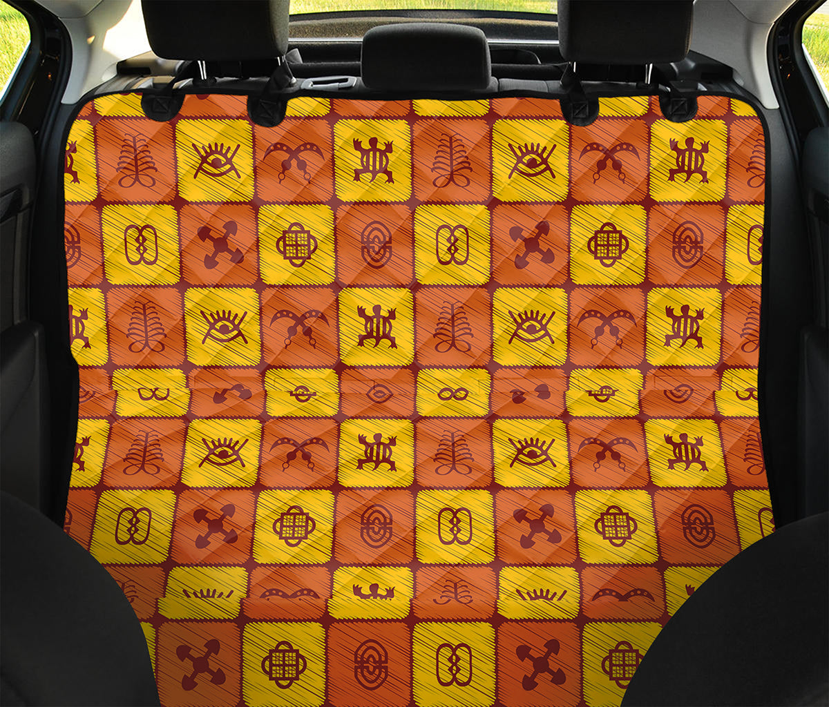 West Adinkra Symbols Pattern Print Pet Car Back Seat Cover