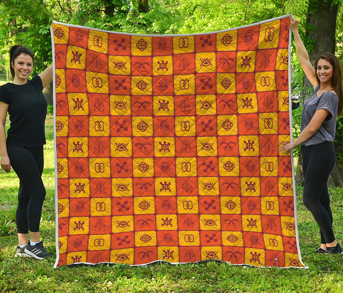 West Adinkra Symbols Pattern Print Quilt