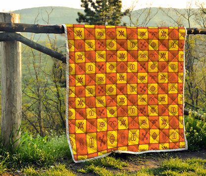 West Adinkra Symbols Pattern Print Quilt