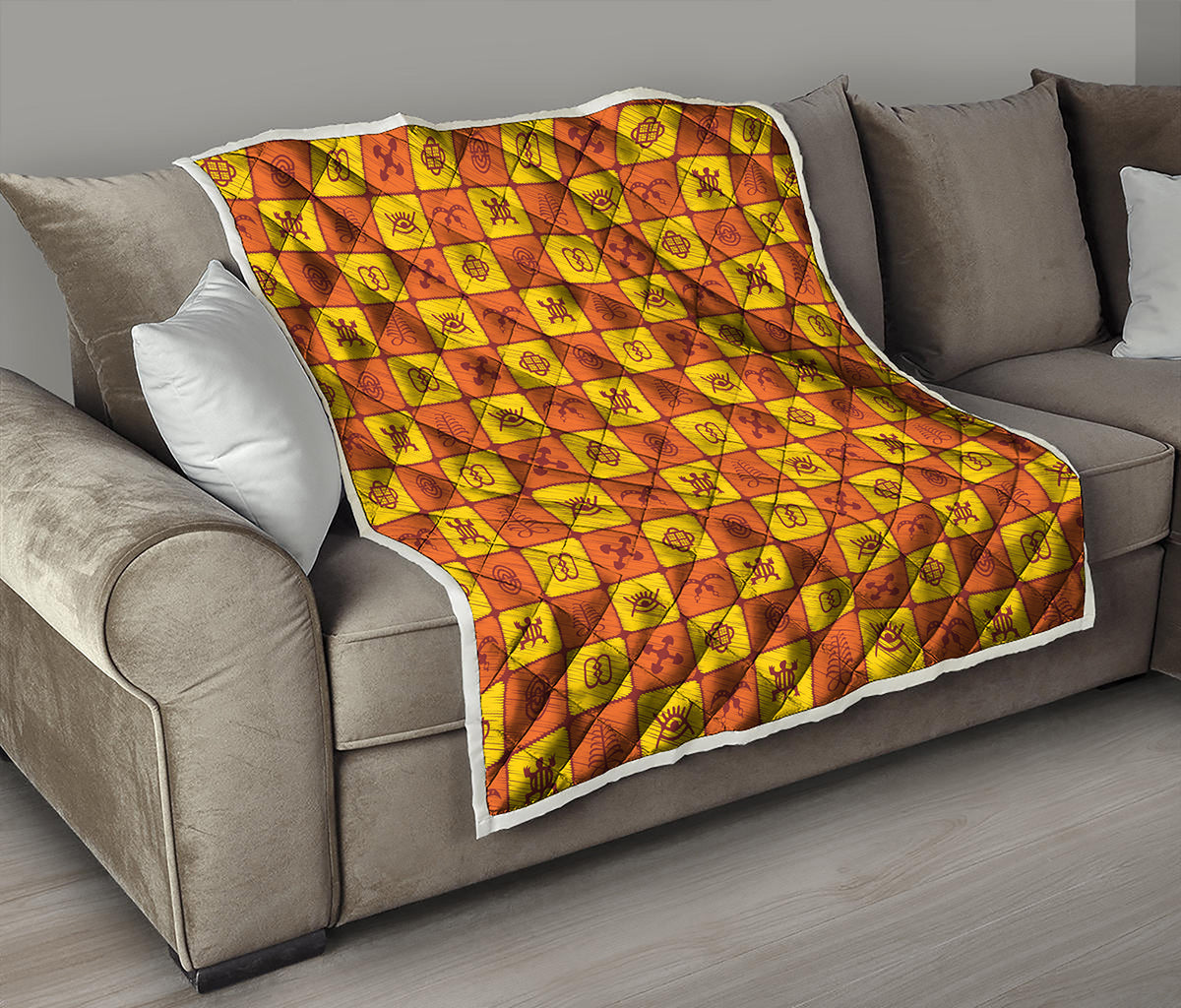 West Adinkra Symbols Pattern Print Quilt