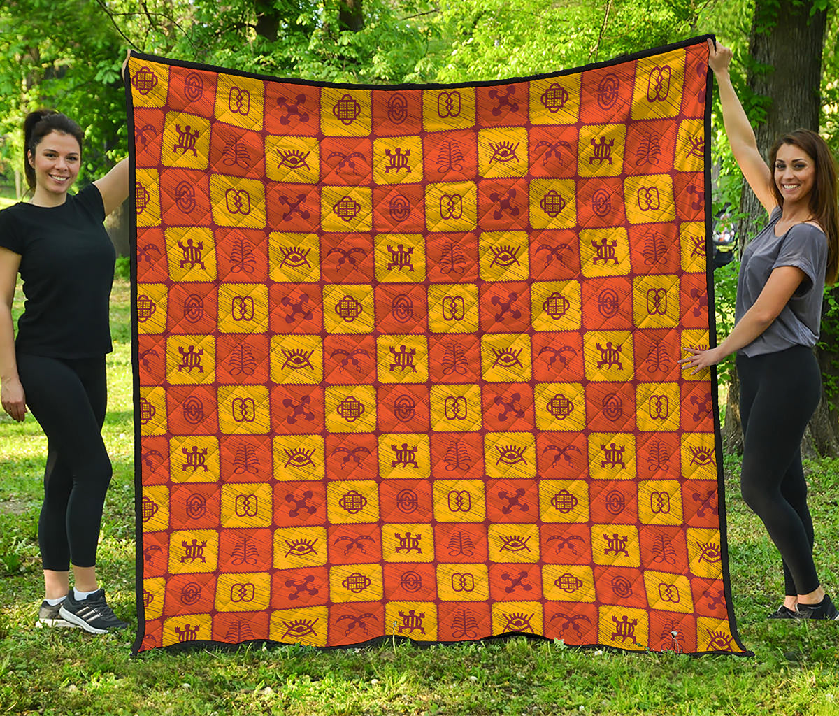 West Adinkra Symbols Pattern Print Quilt