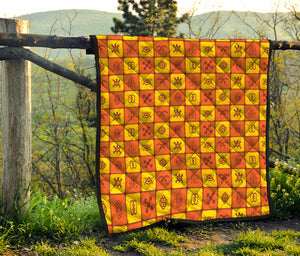West Adinkra Symbols Pattern Print Quilt