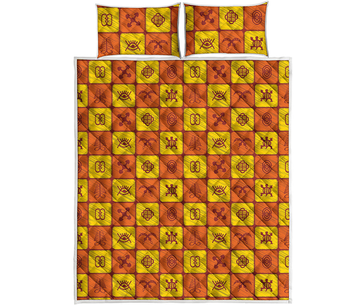 West Adinkra Symbols Pattern Print Quilt Bed Set
