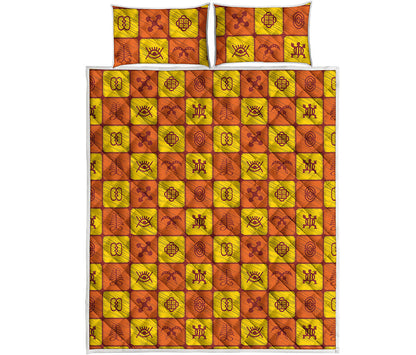 West Adinkra Symbols Pattern Print Quilt Bed Set