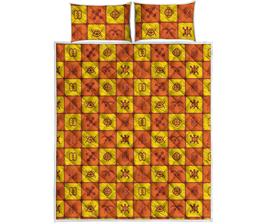 West Adinkra Symbols Pattern Print Quilt Bed Set